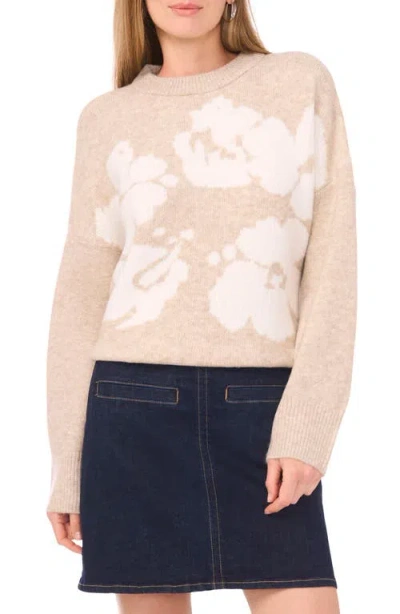Vince Camuto Plus Size Flower Motif Crewneck Sweater In Neutral