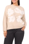 Vince Camuto Plus Size Flower Motif Crewneck Sweater In Neutral