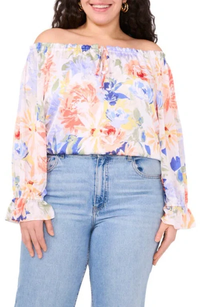 VINCE CAMUTO VINCE CAMUTO FLORAL KEYHOLE OFF THE SHOULDER TOP