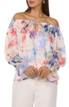 Vince Camuto Floral Keyhole Off The Shoulder Top In White
