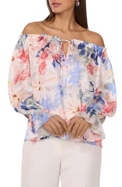 VINCE CAMUTO VINCE CAMUTO FLORAL KEYHOLE OFF THE SHOULDER TOP