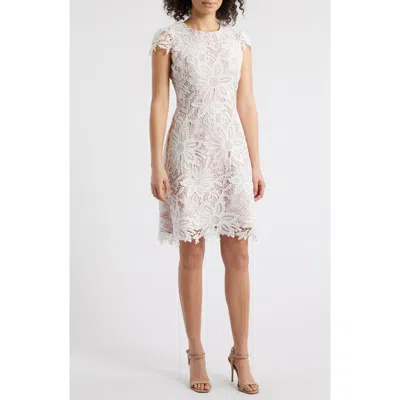 Vince Camuto Floral Lace Cap Sleeve Dress In Ivory