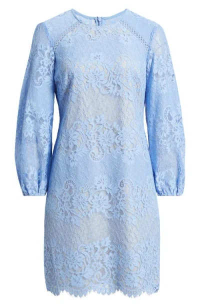 Vince Camuto Floral Lace Long Sleeve Shift Dress In Periwinkle