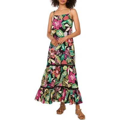 Vince Camuto Floral Ladder Stitch Inset Tiered Maxi Dress