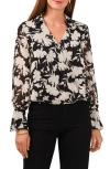 VINCE CAMUTO VINCE CAMUTO FLORAL LONG SLEEVE BUBBLE TOP
