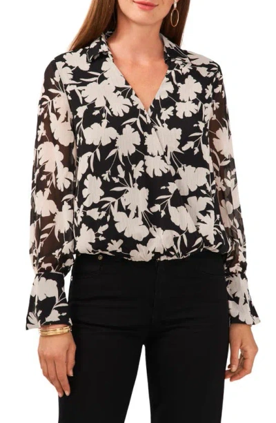 VINCE CAMUTO FLORAL LONG SLEEVE BUBBLE TOP