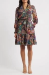 Vince Camuto Floral Long Sleeve Chiffon Fit & Flare Dress In Blue