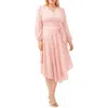 Vince Camuto Floral Long Sleeve Handkerchief Hem Midi Dress In Pink Orchid