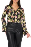 Vince Camuto Floral Long Sleeve Shirt In Rich Black