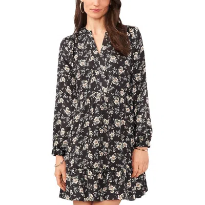 Vince Camuto Floral Long Sleeved Mini Dress In Black
