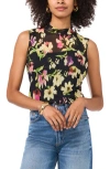Vince Camuto Floral Mesh Tank In Rich Black