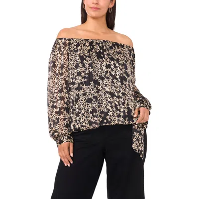 Vince Camuto Floral Metallic Print Off The Shoulder Top In Black