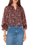 Vince Camuto Floral Metallic Split Neck Top In Multi