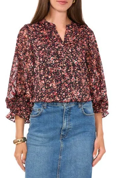 Vince Camuto Floral Metallic Split Neck Top In Multi