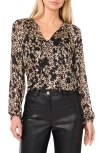 Vince Camuto Floral Metallic Stripe Satin Top In Black