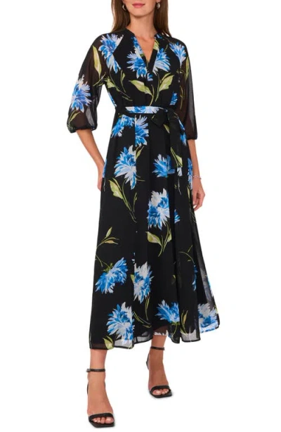Vince Camuto Floral Midi Dress In Rich Black