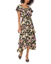 Vince Camuto Floral Midi Dress In Rich Black