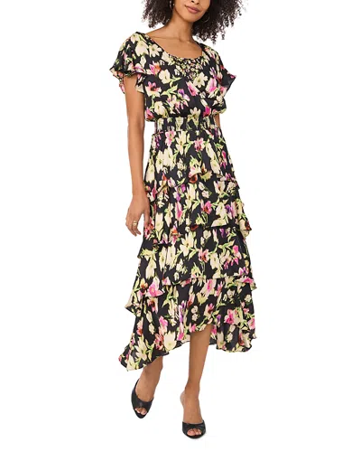 Vince Camuto Floral Midi Dress In Rich Black