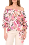 Vince Camuto Floral Off The Shoulder Balloon Sleeve Top In New Ivory
