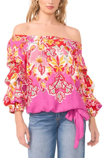 Vince Camuto Off Shoulder Balloon Sleeve Linen-blend Top In Multi
