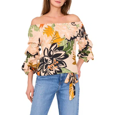 Vince Camuto Floral Off The Shoulder Bubble Sleeve Top In Multi
