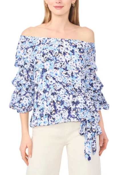 Vince Camuto Floral Off The Shoulder Bubble Sleeve Top In Blue
