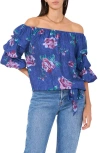 Vince Camuto Floral Off The Shoulder Bubble Sleeve Top In Dusty Lavender