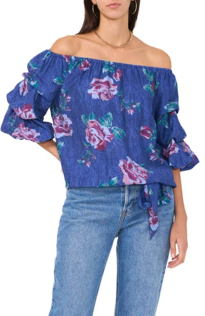 Vince Camuto Floral Off The Shoulder Bubble Sleeve Top In Dusty Lavender