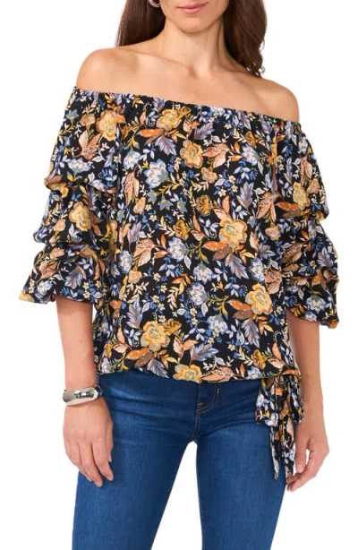 VINCE CAMUTO VINCE CAMUTO FLORAL OFF THE SHOULDER BUBBLE SLEEVE TOP
