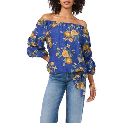 Vince Camuto Floral Off The Shoulder Bubble Sleeve Top In Riviera Sa