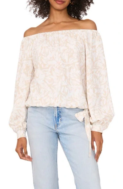 Vince Camuto Floral Off The Shoulder Long Sleeve Top In Natural Sand