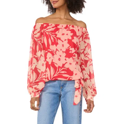 Vince Camuto Floral Off The Shoulder Tie Hem Top In Cayenne