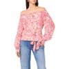 Vince Camuto Floral Off The Shoulder Tie Hem Top In Pink
