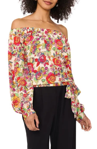 Vince Camuto Floral Off The Shoulder Tie Hem Top In Red