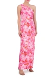 VINCE CAMUTO VINCE CAMUTO FLORAL ONE-SHOULDER SATIN SHEATH GOWN