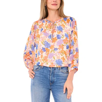 Vince Camuto Tie Neck Peasant Sleeve Blouse With Tie In Brown
