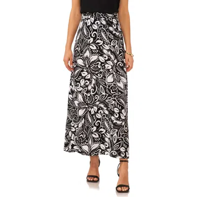 Vince Camuto Floral Print A-line Skirt In Black