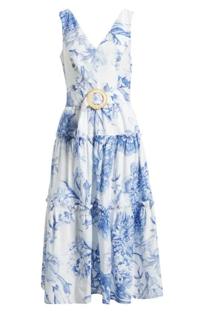 Vince Camuto Floral Print Belted Tiered Cotton Maxi Dress