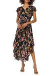 Vince Camuto Floral Midi Dress In Rich Black
