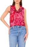 Vince Camuto Floral Print Cowl Neck Sleeveless Top In Pink