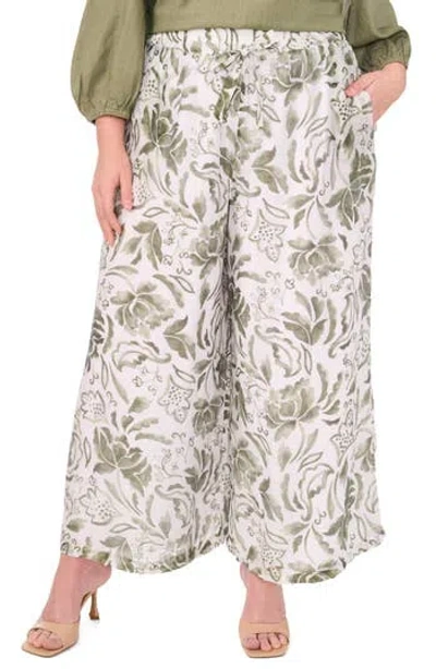 Vince Camuto Floral Print Drawstring Pants In Olive Mist Floral