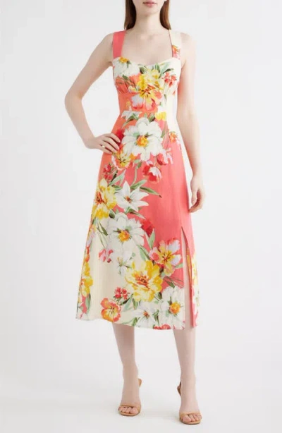 Vince Camuto Floral Print Fit & Flare Midi Dress In Multi