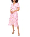 Vince Camuto Floral Print Flutter Sleeve Tiered Ruffle Midi Dress In Violet Blush
