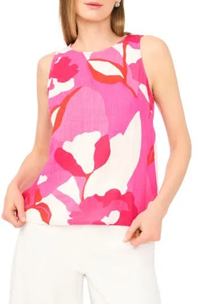 Vince Camuto Floral Print Linen Tank In Pink