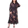 Vince Camuto Floral Print Long Sleeve Maxi Dress In Black