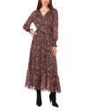 Vince Camuto Floral Long Sleeve Asymmetric Hem Dress In Rich Black