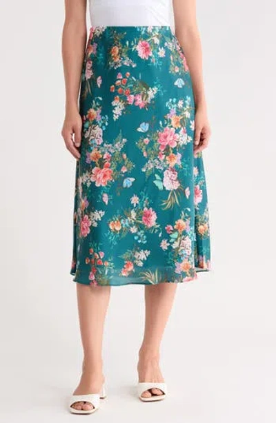 Vince Camuto Floral Print Midi Skirt In Blue