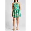 Vince Camuto Floral Print Pleated Sleeveless Dress In Green Mult