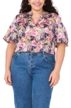 Vince Camuto Plus Size Floral-print Tie-neck Puff-sleeve Top