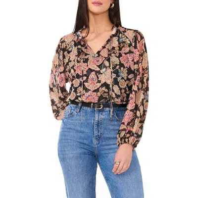 VINCE CAMUTO VINCE CAMUTO FLORAL PRINT RAGLAN SLEEVE PEASANT TOP
